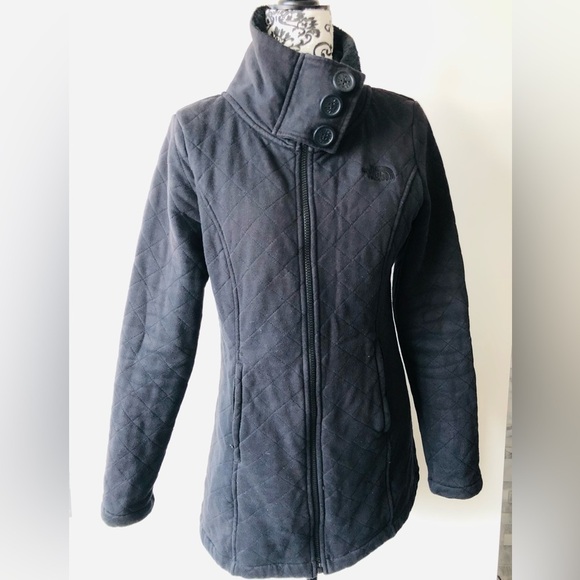 North Face Quilted Fleece Lined Zip Up Jacket Coat Black M - Picture 1 of 8